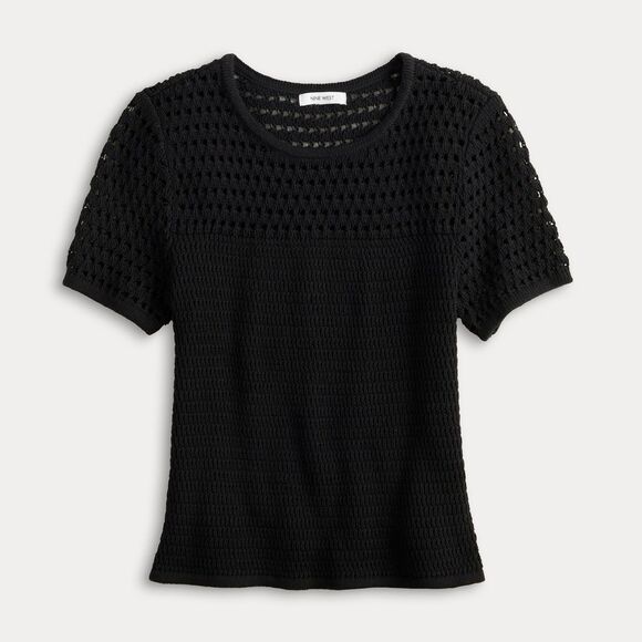 Nine West Top Size XXL Black Crochet Short Sleeve Women's NWT - Picture 1 of 10